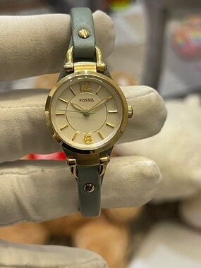 Fossil Georgia Green Leather Strap Watch ES4003 Women's 26mm Quartz